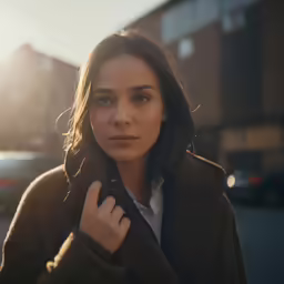 a young woman with her coat over her shoulders