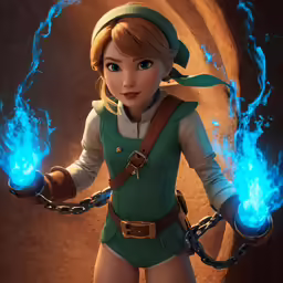 the cartoon character character she is holding blue fire in her hand