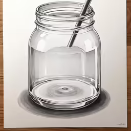 a jar with a straw and spoon in it sitting on a table