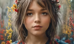 a painting of a girl with a floral crown