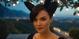 a woman wearing a headpiece made of bunny ears