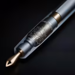 a pen with a small metal tip is laying on the surface