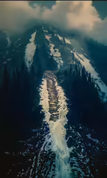 an aerial view of the snow capped mountains