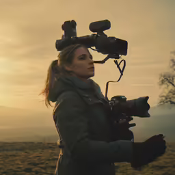 the person is holding up a video camera