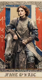 a woman in armor on top of a horse