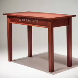 a table with writing on it and a bench underneath