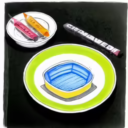 two dishes with spoons and two markers on top of them