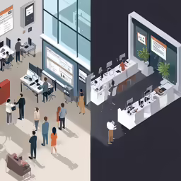 an image of people standing around an office