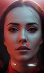 a woman with a nose piece wearing a red nose ring