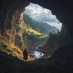 a man that is standing inside of a cave