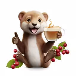 a cute animal that is holding up a glass