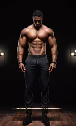 a bodybuilding man posing in a dark room