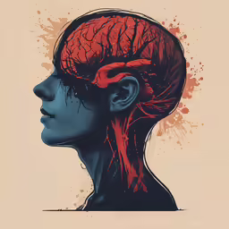 an illustration of a head with blood flowing in the brain