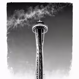 black and white photo of a tall tower