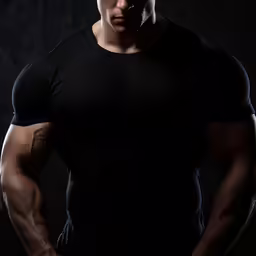 a man with a black shirt on holding his hands near his waist