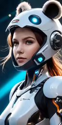 a woman wearing a robot suit with glowing lights