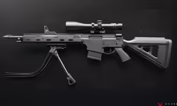 an ar - 15 rifle on display with scopes, lightening and a gun