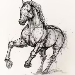 the horse drawing is shown on white paper