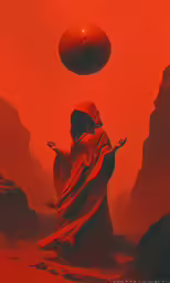 a man in a red cloak is tossing an object up
