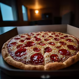 an unusual shaped pepperoni pizza in a box