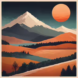 the mountain has red and white colors as a sun is setting,an image of mountains with trees on them