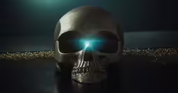 a dark skull with the light shining down on it