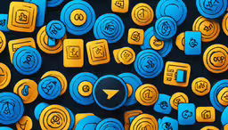 a colorful array of different blue and yellow buttons,the wall of gold and blue magnets with arrow