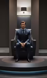 a man sitting in a chair and wearing a suit