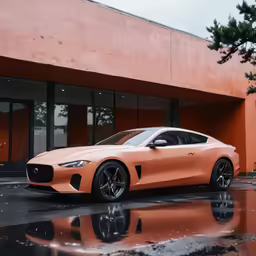 a very nice looking orange car with some big windows