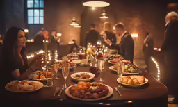 there is a woman sitting at the table having dinner
