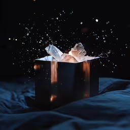 a black gift box with some lights in it