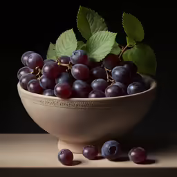 a bowl of grapes is sitting on the table
