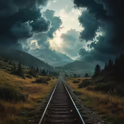 a railway with a railroad track that leads to a valley