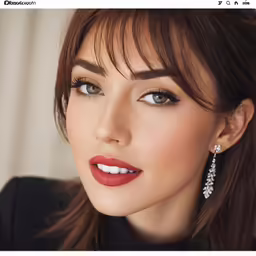 woman with brown hair and white makeup, with earrings