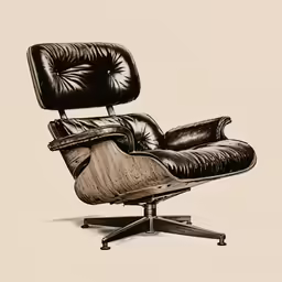 an old black chair sits on top of an antique table