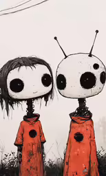 a couple of little boys standing next to each other