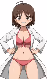 a cartoon woman wearing a bikini and coat
