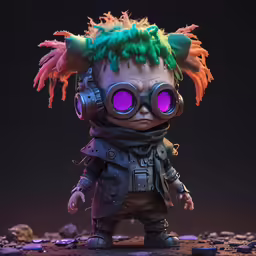 the troll doll has neon pink eyes