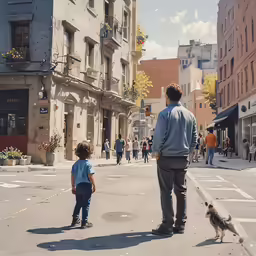 a person and a small child in an old town