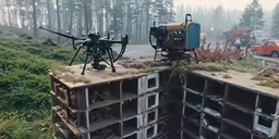 a couple of cameras that are on top of some pallets