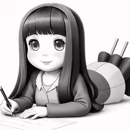 anime girl laying down drawing a cute character