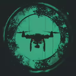a black and green circular painting with the image of an airplane and its propellers