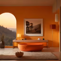 this modern bathroom looks very vibrant with orange colors