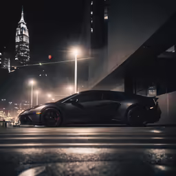 a car parked next to a city street in front of a building