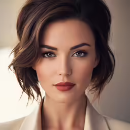 a woman with short hair and an up - do - it - all white shirt poses for a photo