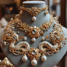 a dress made of gold and crystal with pearls