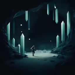 woman standing in a dark cave with light coming from the entrance