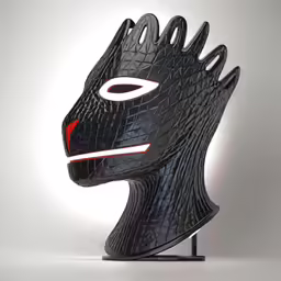 a black mask has been sculpted and designed to look like the eye of a creature