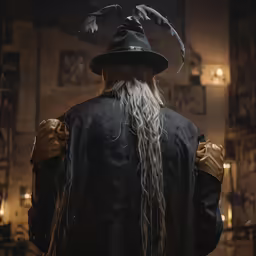 a wizard in a black outfit standing on stage