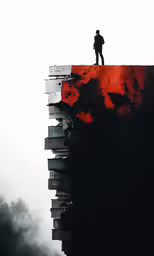 a man stands on top of a stack of books